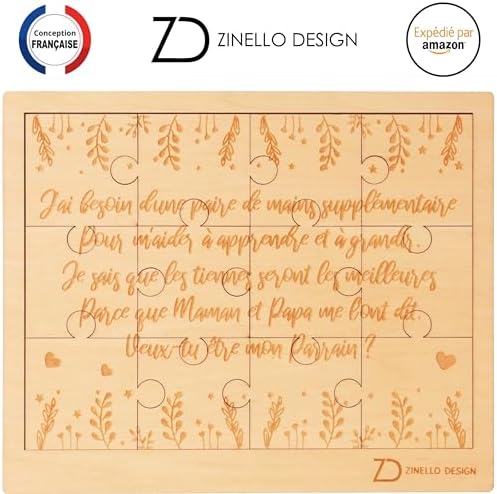 ZINELLO DESIGN – Puzzle en Bois Annonce Grossesse pour Parrain, Idee Cadeau Casse Tete Original et Personnalisé pour Faire Votre Demande, Annonce Naissance de Bébé, avec Pochette Cadeau (avec Cadre) ZINELLO DESIGN – Puzzle en Bois Annonce Grossesse pour Parrain, Idee Cadeau Casse Tete Original et Personnalisé pour Faire Votre Demande, Annonce Naissance de Bébé, avec Pochette Cadeau (avec Cadre)