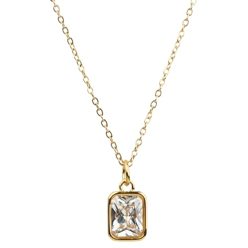TILOVE - Collier Femme Plaqué Or 18K avec Pierre de Zircon Brillant - Bijoux Élégant - Chaîne Ajustable 42cm + 5cm - Pendentif Fin et Raffiné avec Boîte Cadeau et Carte Personnalisable