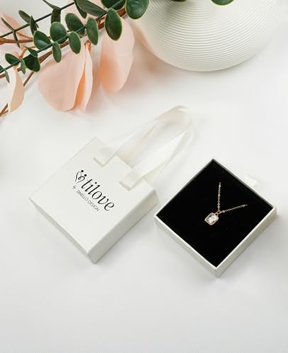 TILOVE – Collier Femme Plaqué Or 18K avec Pierre de Zircon Brillant – Bijoux Élégant – Chaîne Ajustable 42cm + 5cm – Pendentif Fin et Raffiné avec Boîte Cadeau et Carte Personnalisable