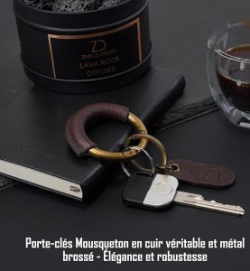 Porte Clef Mousqueton Rond en Cuir Véritable Rouge 1