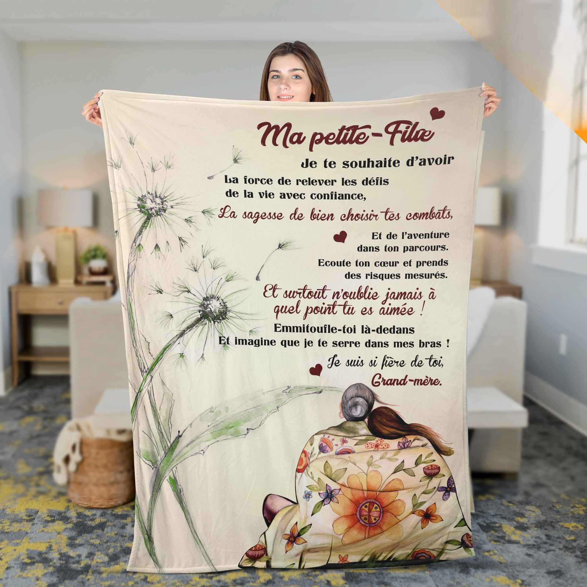 Plaid personnalisé Doux pour Offrir à sa Petite-Fille de la Part de Grand-mère | Idée Cadeau Original utile pour Un Anniversaire Noel Un Mariage Couverture Couvre lit Deco