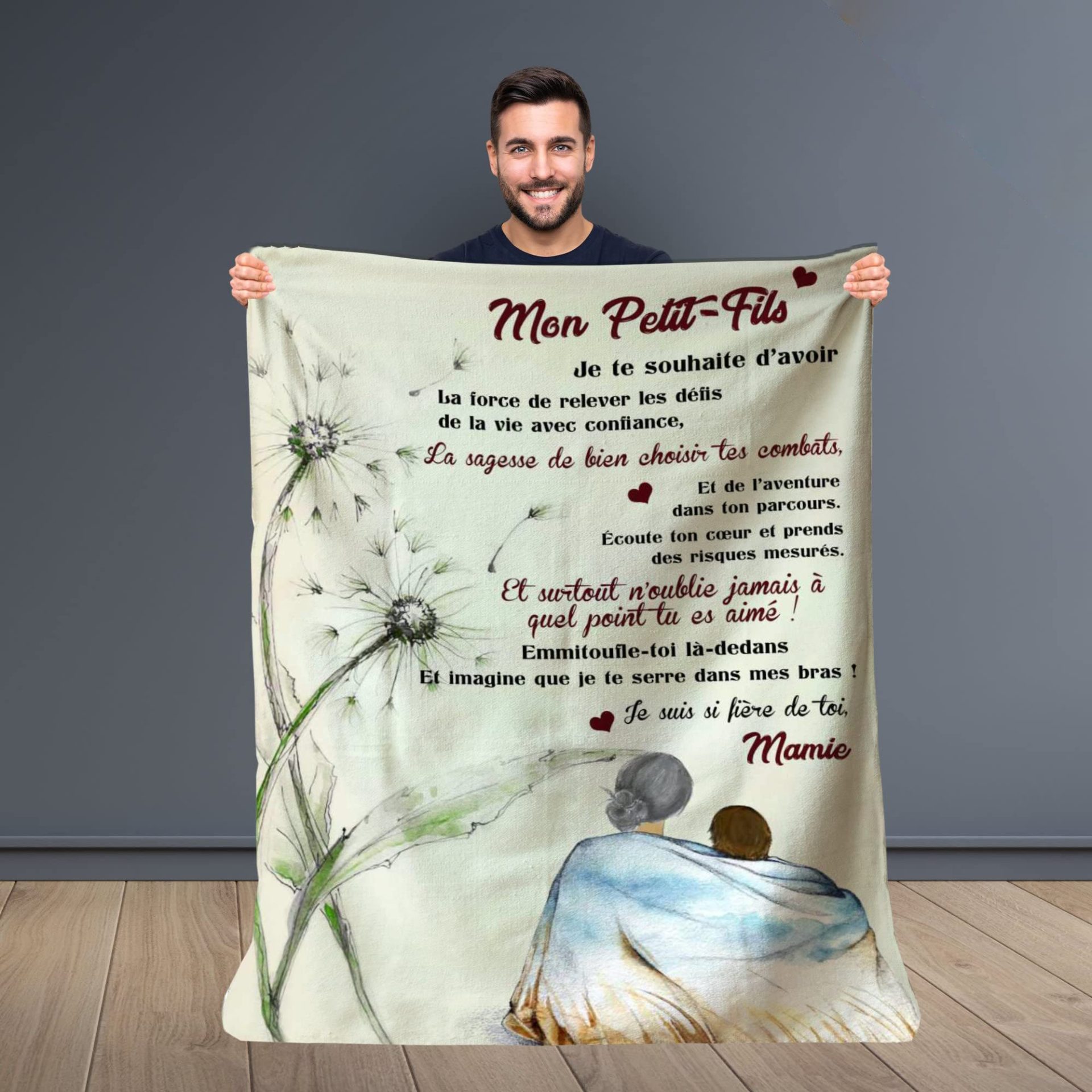Plaid personnalisé Doux pour Offrir à Son Petit-Fils de la Part de Mamie. Idée Cadeau Original utile pour Un Anniversaire Noel Un Mariage Couverture Couvre lit Déco de la Maison