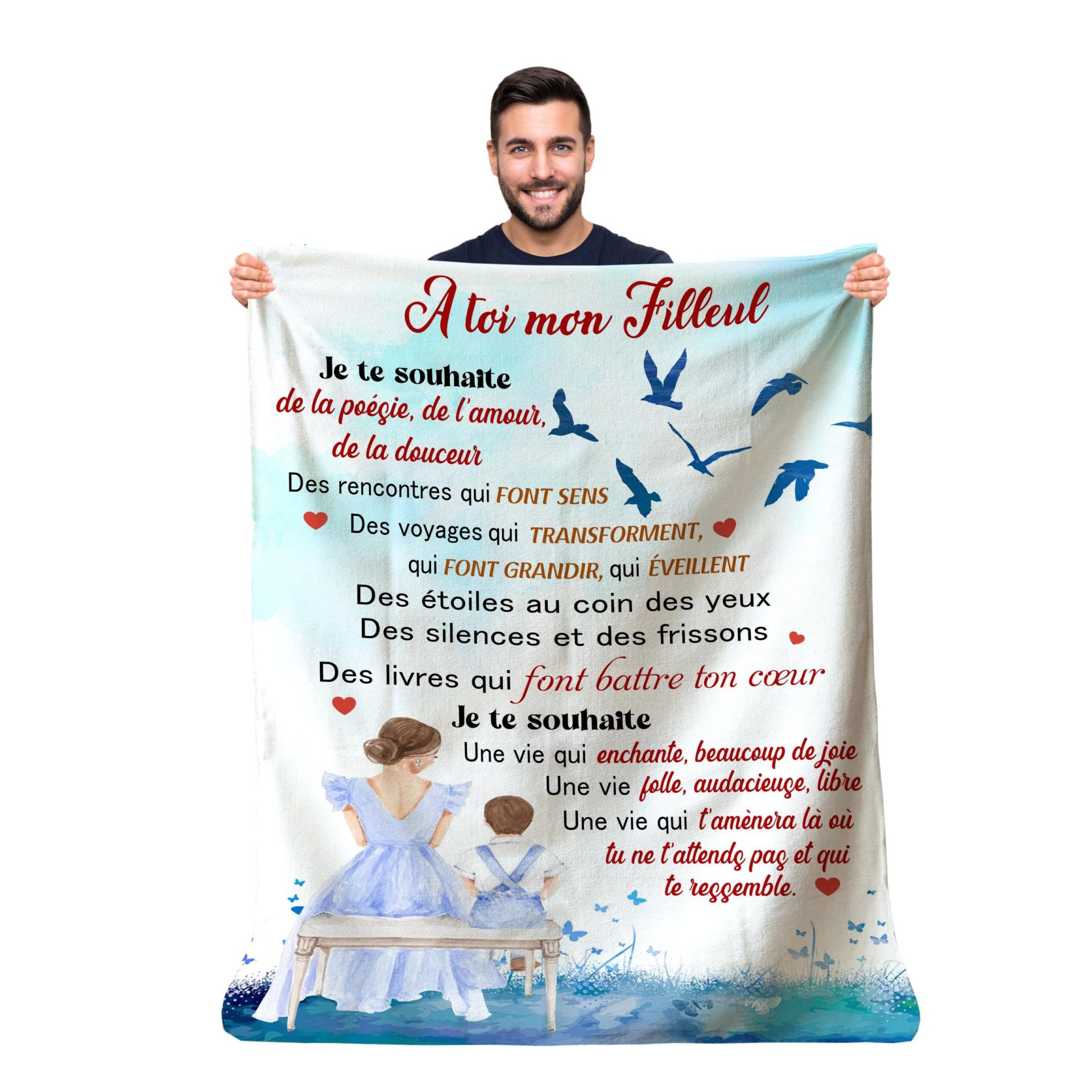 Plaid Personnalisé Doux Polaire pour Offrir à Son Filleul