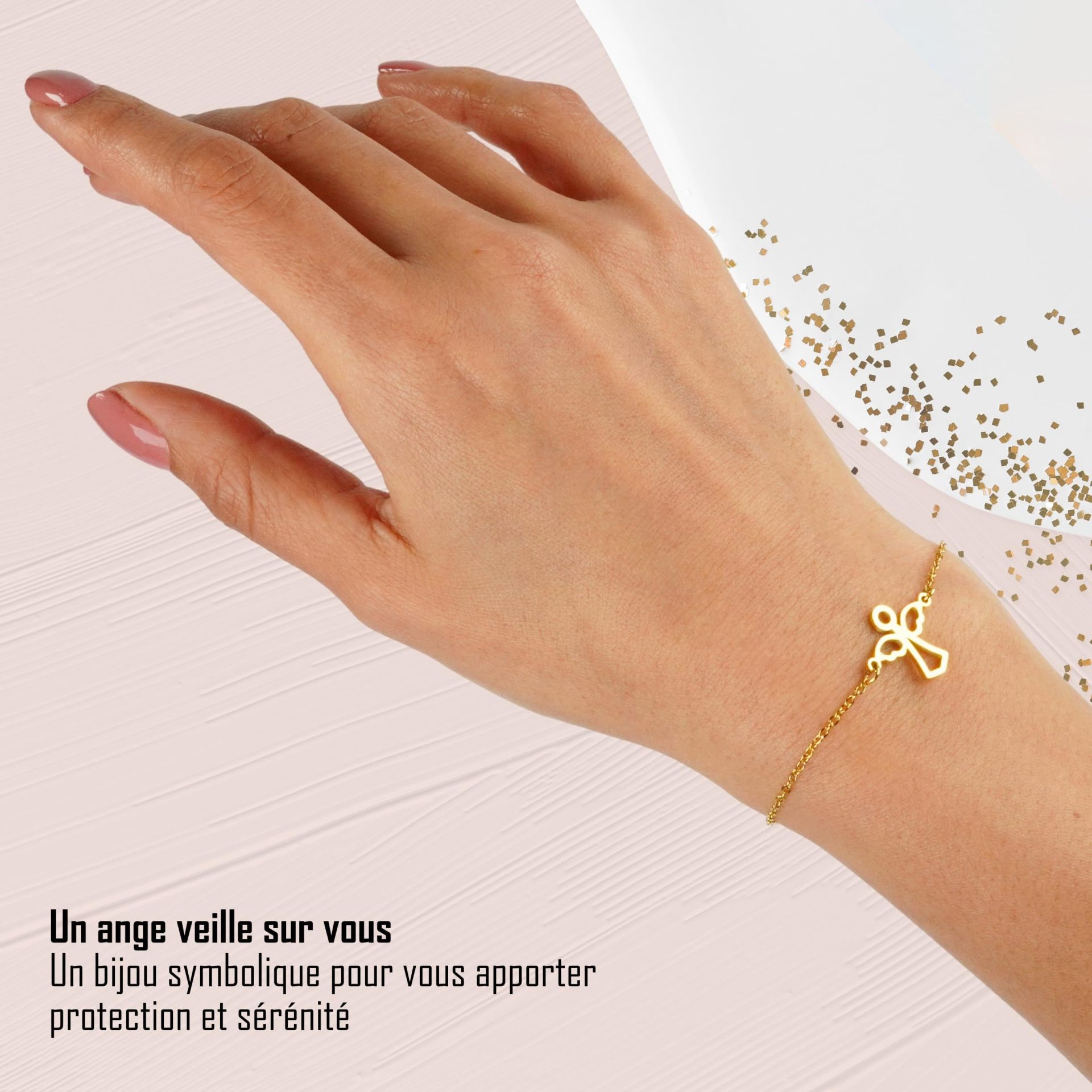 TILOVE – Bracelet Ange en Acier Inoxydable Doré – Bijou Symbolique de Protection – Chaîne Réglable 16 + 5 cm – Cadeau Élégant avec Pochette en Microfibre et Carte Message Inspirante TILOVE – Bracelet Ange en Acier Inoxydable Doré – Bijou Symbolique de Protection – Chaîne Réglable 16 + 5 cm – Cadeau Élégant avec Pochette en Microfibre et Carte Message Inspirante