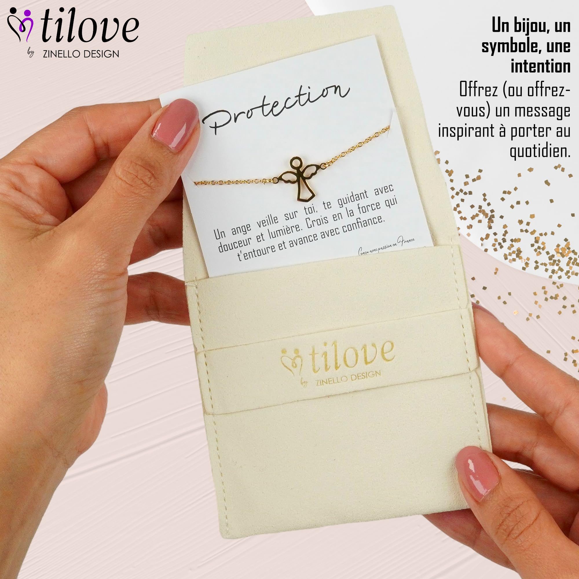 TILOVE – Bracelet Ange en Acier Inoxydable Doré – Bijou Symbolique de Protection – Chaîne Réglable 16 + 5 cm – Cadeau Élégant avec Pochette en Microfibre et Carte Message Inspirante TILOVE – Bracelet Ange en Acier Inoxydable Doré – Bijou Symbolique de Protection – Chaîne Réglable 16 + 5 cm – Cadeau Élégant avec Pochette en Microfibre et Carte Message Inspirante