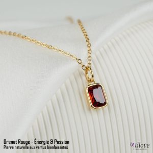 TILOVE - Collier Femme Plaqué Or 18K avec Pierre de Grenat Rouge Naturel 2