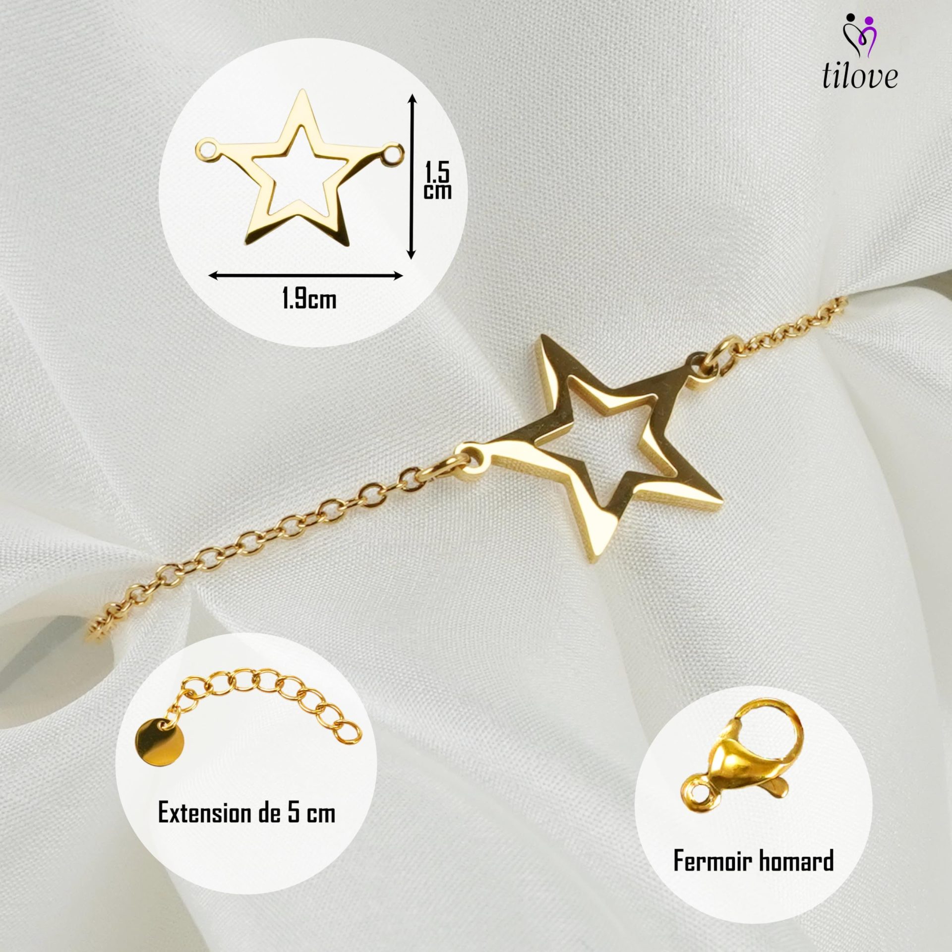 TILOVE – Bracelet Étoile en Acier Inoxydable Doré – Symbole d’Espoir et de Lumière – Chaîne Réglable 16 + 5 cm – Cadeau Élégant avec Pochette en Microfibre et Carte Inspirante TILOVE – Bracelet Étoile en Acier Inoxydable Doré – Symbole d’Espoir et de Lumière – Chaîne Réglable 16 + 5 cm – Cadeau Élégant avec Pochette en Microfibre et Carte Inspirante