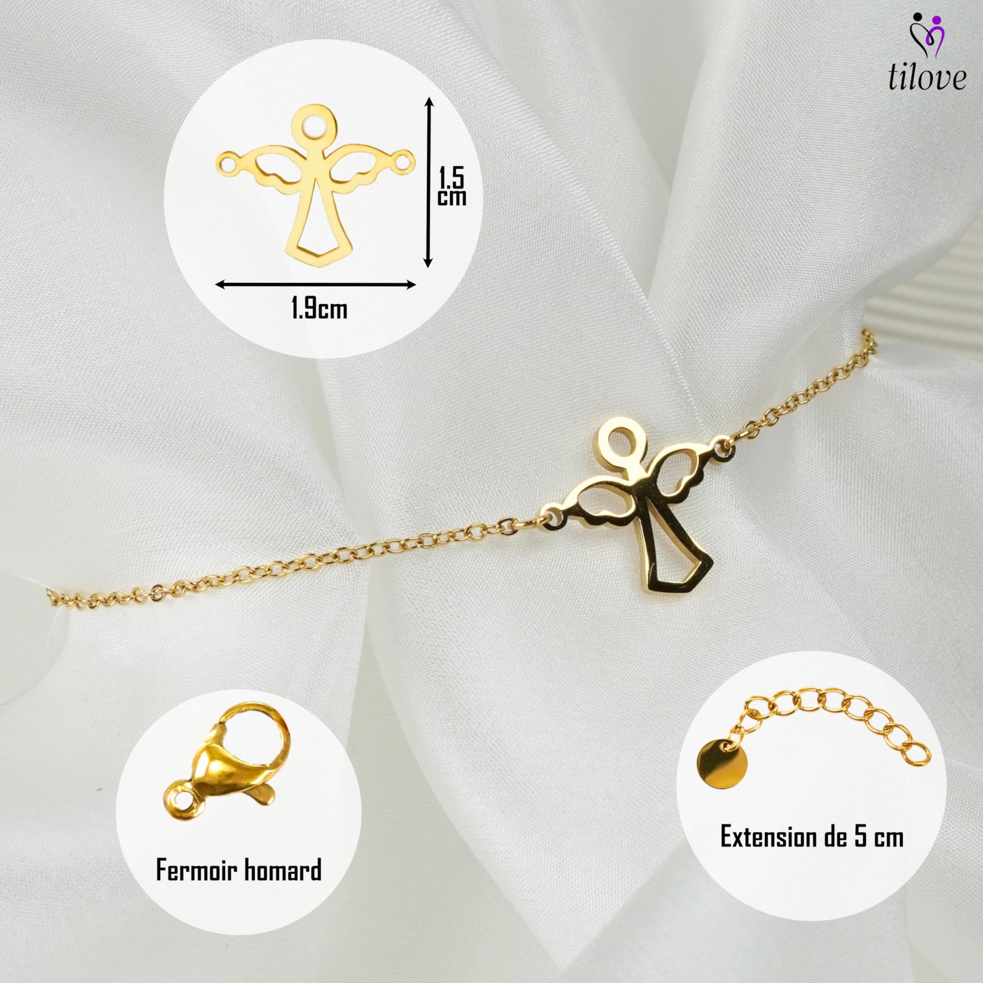 TILOVE – Bracelet Ange en Acier Inoxydable Doré – Bijou Symbolique de Protection – Chaîne Réglable 16 + 5 cm – Cadeau Élégant avec Pochette en Microfibre et Carte Message Inspirante TILOVE – Bracelet Ange en Acier Inoxydable Doré – Bijou Symbolique de Protection – Chaîne Réglable 16 + 5 cm – Cadeau Élégant avec Pochette en Microfibre et Carte Message Inspirante