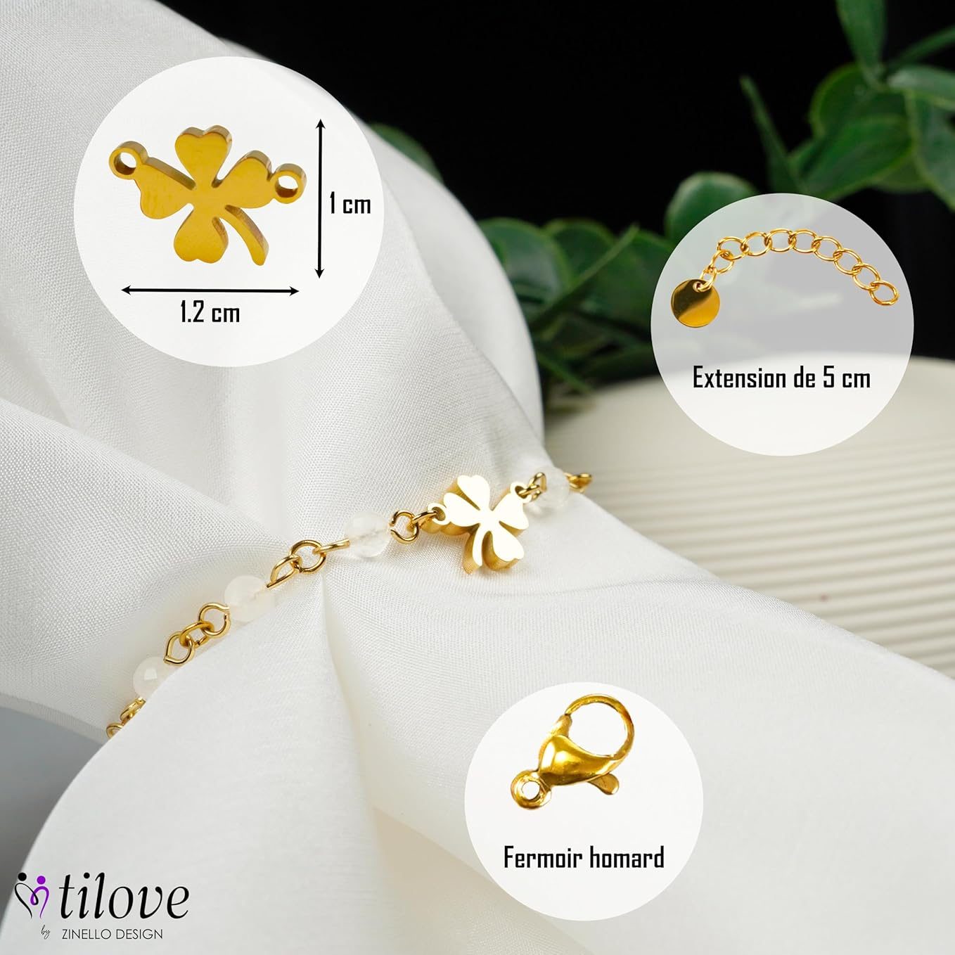 TILOVE – Bracelet en Pierre de Lune Naturelle – Lithothérapie pour Femme avec Trèfle Porte Bonheur en Acier Inoxydable. Conçu en France. Bracelet Chakra Bien Être. Idée Cadeau Femme, Fete des Mères TILOVE – Bracelet en Pierre de Lune Naturelle – Lithothérapie pour Femme avec Trèfle Porte Bonheur en Acier Inoxydable. Conçu en France. Bracelet Chakra Bien Être. Idée Cadeau Femme, Fete des Mères