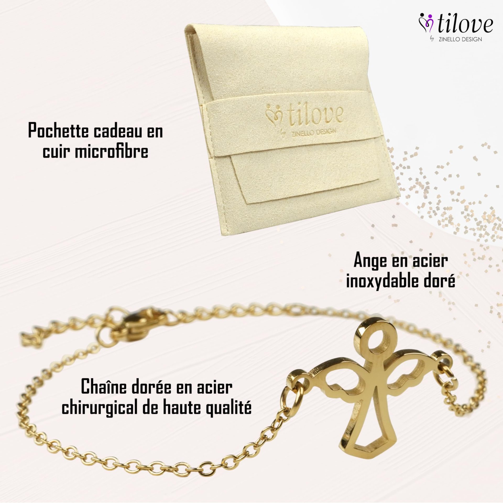 TILOVE – Bracelet Ange en Acier Inoxydable Doré – Bijou Symbolique de Protection – Chaîne Réglable 16 + 5 cm – Cadeau Élégant avec Pochette en Microfibre et Carte Message Inspirante TILOVE – Bracelet Ange en Acier Inoxydable Doré – Bijou Symbolique de Protection – Chaîne Réglable 16 + 5 cm – Cadeau Élégant avec Pochette en Microfibre et Carte Message Inspirante