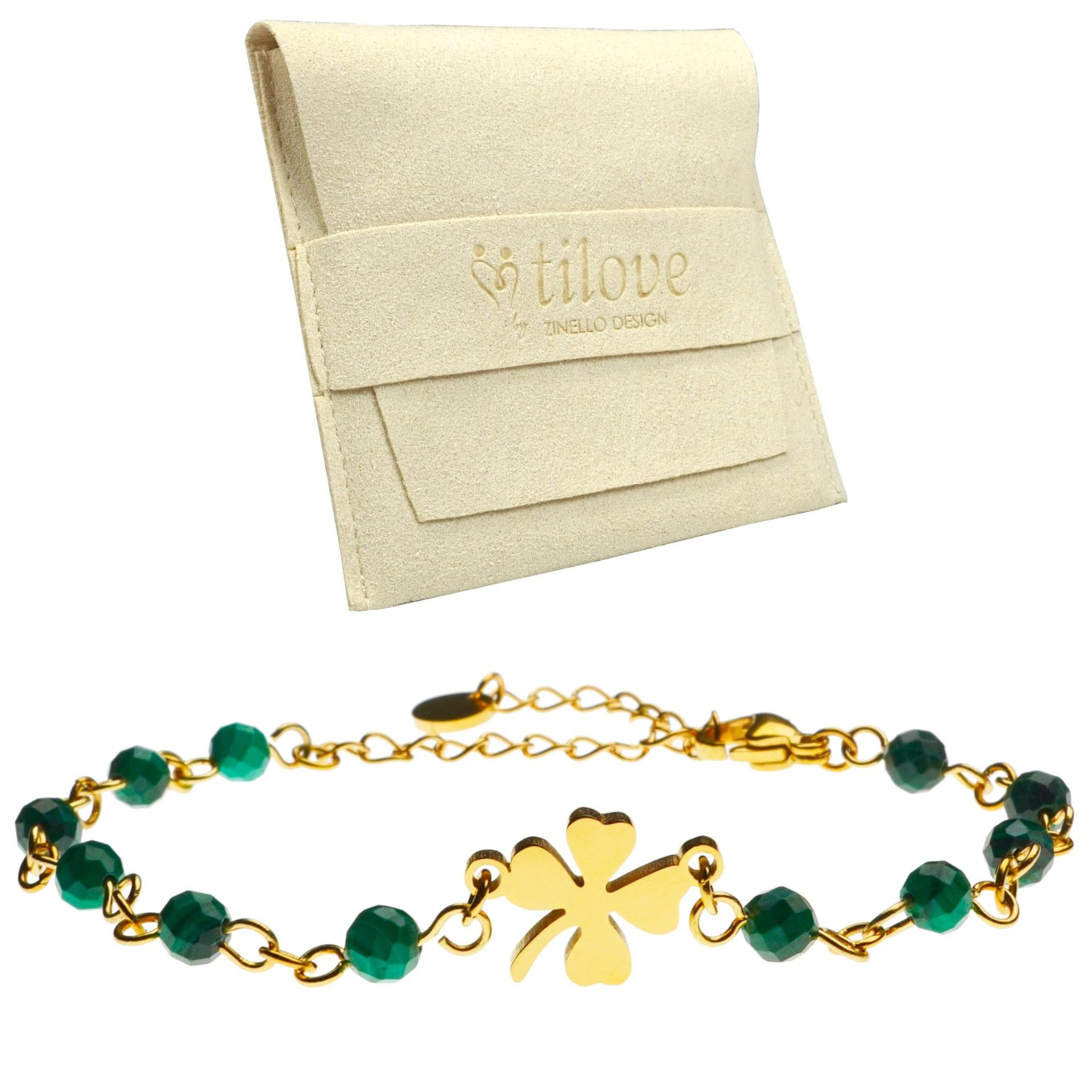TILOVE, Bracelet en Pierre Naturelle de Malachite, Lithothérapie pour Femme avec Trèfle Porte Bonheur en Acier Inoxydable. Conçu en France. Bracelet Chakra Bien Être. Idée Cadeau Femme, Fête des Mères TILOVE, Bracelet en Pierre Naturelle de Malachite, Lithothérapie pour Femme avec Trèfle Porte Bonheur en Acier Inoxydable. Conçu en France. Bracelet Chakra Bien Être. Idée Cadeau Femme, Fête des Mères