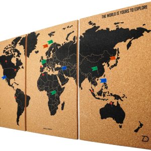 Carte du Monde en Liège – Tableau Décoration Murale 60×30 cm – 3 Panneaux Autocollants – Punaises Colorées Incluses – Poster Écologique Voyage à Personnaliser Carte du Monde en Liège – Tableau Décoration Murale 60×30 cm – 3 Panneaux Autocollants – Punaises Colorées Incluses – Poster Écologique Voyage à Personnaliser