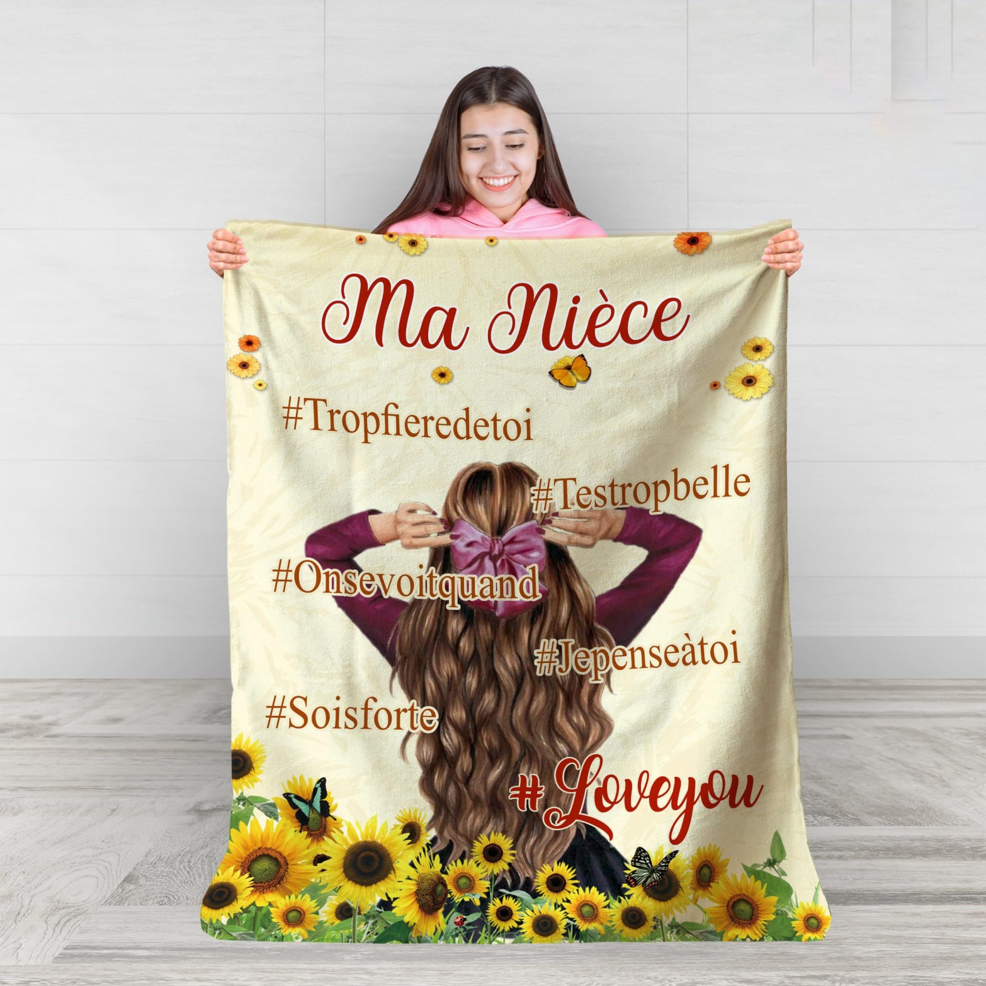 Plaid Personnalisé Doux Polaire pour Offrir à sa Nièce. Idée Cadeau Insolite Utile pour Un Anniversaire Noel Une Fête Un Baptème. Couverture Couvre Lit pour la Déco de la Maison