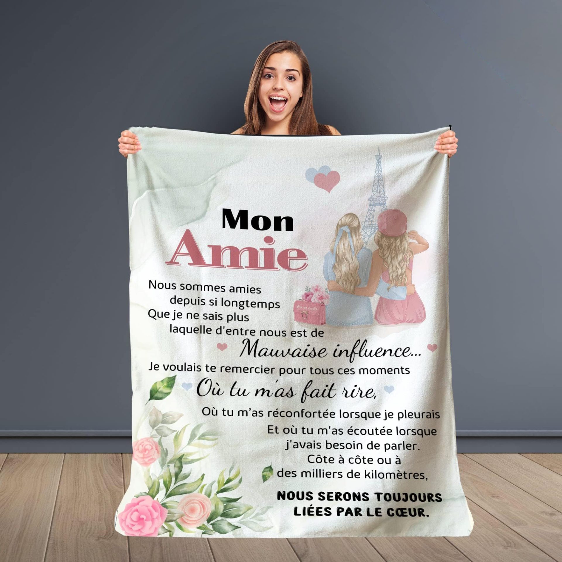 Plaid personnalisé Doux pour Offrir à Son Amie. Idée Cadeau Original utile pour Un Anniversaire Noel Un Mariage Couverture Couvre lit Déco de la Maison sur canapé